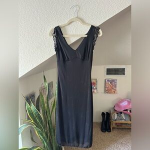 1990's black sparkle La Belle maxi dress- small stretch material